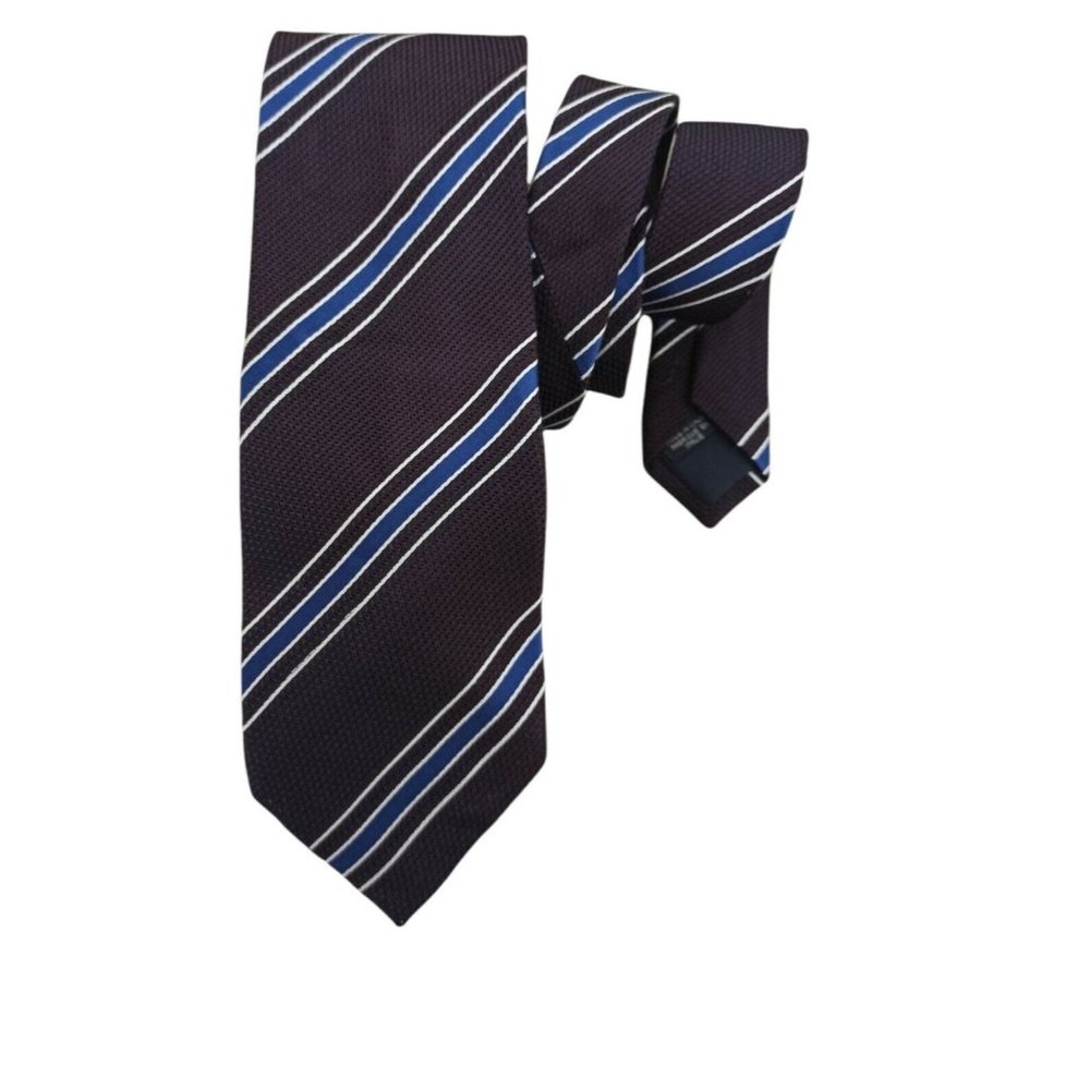 Canali Deep Purple Tie with Blue and White Stripes